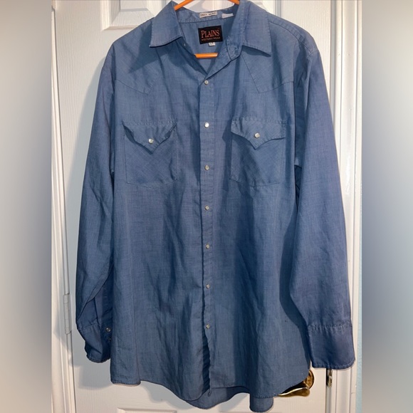 Plains Other - Plains Western Wear Pearl Snap Large Tall Man Blue Long Sleeve Shirt
